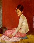 Sir Gerald Kelly Burmese Silk painting